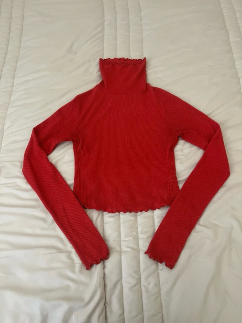 Urban Outfitters Red Lettuce-Edge Turtleneck Top
